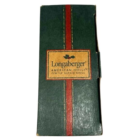 Longaberger American Holly Pewter Napkin Rings 2001 Original Box #75736-Set of 4 - Picture 1 of 10